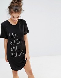 Ночная сорочка с принтом Eat Sleep Nap Repeat Boohoo - Черный