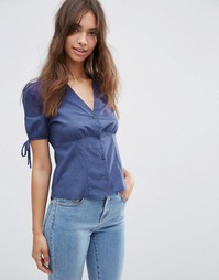Чайная блузка с завязками на рукавах ASOS - Темно-синий
