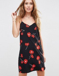 Платье мини с тонкими бретельками и цветочным принтом ASOS