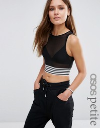 Сетчатый кроп-топ с резинкой в полоску ASOS PETITE - Черный