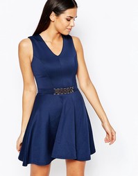Короткое приталенное платье с ремешком Club L - Темно-синий