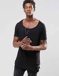 Футболка с прорезами у кромки и глубоким вырезом ASOS - Черный