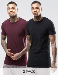 Набор из 2 длинных футболок (черная/ темно-бордовая) ASOS - СКИДКА 12%
