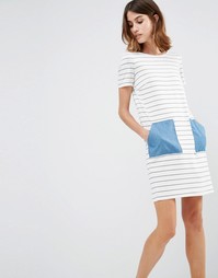 Полосатое платье-рубашка с контрастными карманами Vila