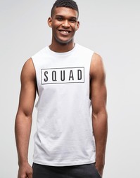 Белая футболка без рукавов с принтом Squad ASOS - Белый