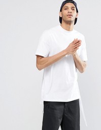 Белая оversize-футболка с удлиненным краем сзади и лямками по бокам AS Asos