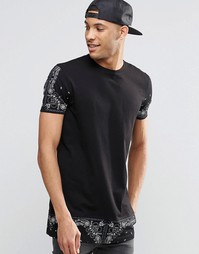 Сверхдлинная футболка с платочным принтом ASOS - Черный