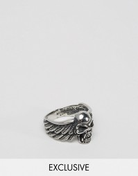 Массивное кольцо с черепом и крыльями Reclaimed Vintage - Серебряный