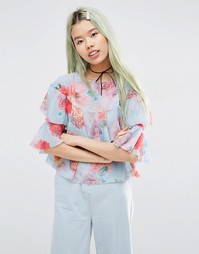 Топ с оборками и цветочным принтом ASOS - Мульти