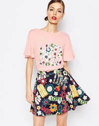 Футболка с цветочной отделкой Love Moschino Floral Love - Розовый