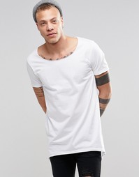 Супердлинная белая футболка асимметричной длины ASOS - Белый