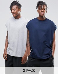 2 свободные футболки без рукавов (т-синяя/серая) ASOS - СКИДКА 17%