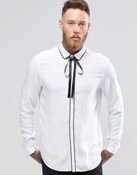 Рубашка классического кроя из вискозы с бантиком ASOS White - Белый