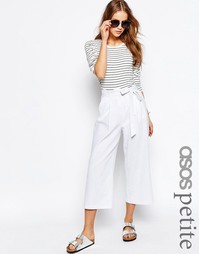Льняные юбка-брюки с завязкой на талии ASOS PETITE - Белый