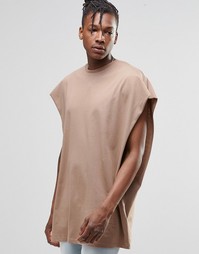 Песочная oversize‑футболка без рукавов с заниженной проймой ASOS