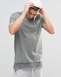 Длинная футболка со вставкой на нижней кромке ASOS - Хаки