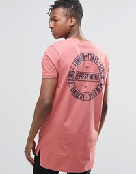 Розовая супердлинная футболка с принтом на груди и сзади ASOS