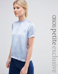 Атласная футболка с трикотажной спинкой ASOS PETITE - Синий