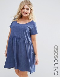 Платье с присборенной юбкой и короткими рукавами ASOS CURVE - Синий