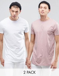 2 удлиненные футболки с круглым вырезом (белая/розовая) ASOS - СКИДКА