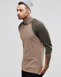 Облегающая футболка в рубчик с контрастными рукавами реглан 3/4 ASOS