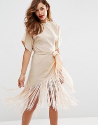 Платье-футболка миди с бахромой ASOS - Телесный