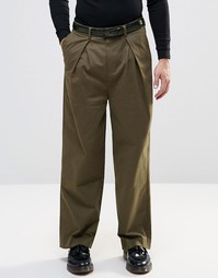 Строгие брюки цвета хаки с широкими штанинами ASOS - Зеленый