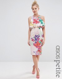 Платье-футляр с двойным укороченным топом и цветочным принтом ASOS PET