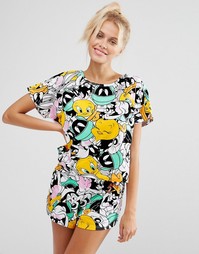 Пижамная футболка и шорты ASOS Looney Toons - Мульти
