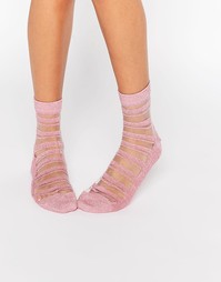 Полупрозрачные полосатые носки с блестками ASOS - Розовый