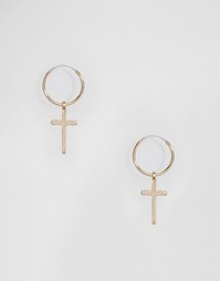 Cерьги-кольца с крестом ASOS - Античный золотой