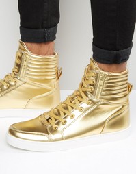 Золотистые кроссовки с высокими манжетами и молниями ASOS - Золотой