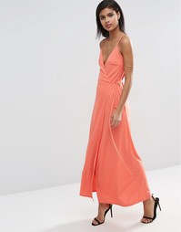 Платье макси на бретельках с запахом ASOS - Коралловый