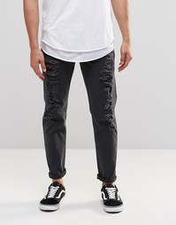 Черные узкие джинсы стретч с прорехами ASOS - Черный