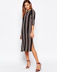 Цельнокройное полосатое платье миди с длинными рукавами ASOS - Полоски