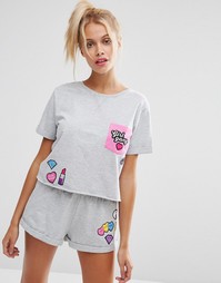 Пижамная короткая футболка и шорты из трикотажа ASOS Girl Gang