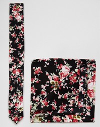 Галстук и платок для пиджака с цветочным принтом ASOS - Черный