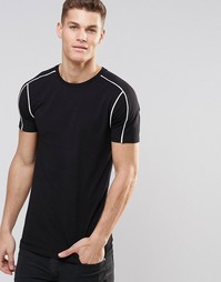 Черная удлиненная облегающая футболка с окантовкой ASOS - Черный