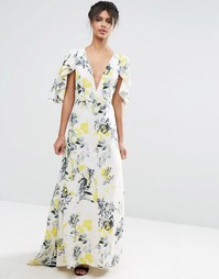 Платье макси с глубоким вырезом и рукавами-кейп ASOS - Мульти