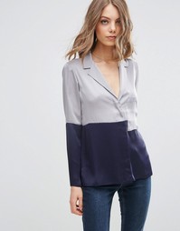 Пижамная блузка из атласа в стиле колор блок ASOS - Серый