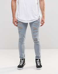 Светло-голубые супероблегающие джинсы с прорехами ASOS - Синий Эшли