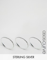 Набор из 3 серебряных колец с гравировкой ASOS CURVE - Серебряный