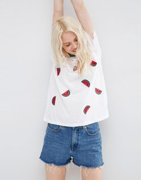 Oversize-футболка с вышитыми кусочками арбуза ASOS - Белый