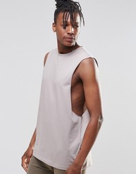 Серая футболка без рукавов с заниженными проймами ASOS - Серый