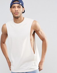 Кремовая футболка без рукавов с заниженными проймами ASOS - Кремовый