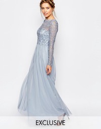 Платье макси с кружевным верхним слоем Frock and Frill - Нежно-голубой