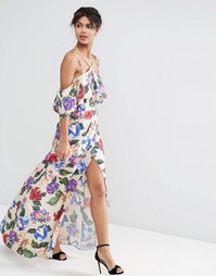 Платье макси с цветочным принтом и оборкой ASOS - Мульти