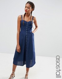 Джинсовое платье миди на пуговицах ASOS TALL Bethany - Синий