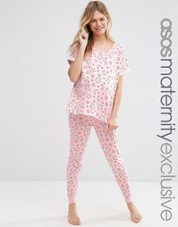 Розовый пижамный комплект с принтом луны и звезд для беременных ASOS M