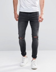 Светло-серые супероблегающие джинсы с рваными коленками ASOS - Серый